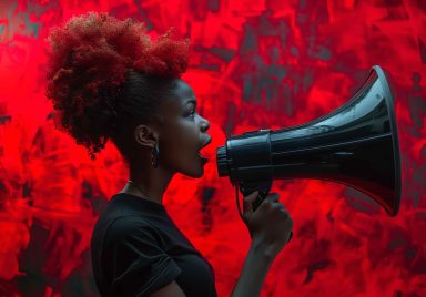 voice-change-spread-her-message-loudly-driven-young-woman-stands-front-dramatic-red-black-backdrop-with-megaphone-generative-ai