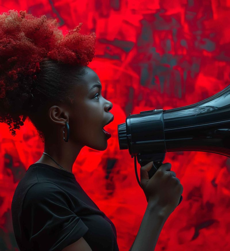 voice-change-spread-her-message-loudly-driven-young-woman-stands-front-dramatic-red-black-backdrop-with-megaphone-generative-ai